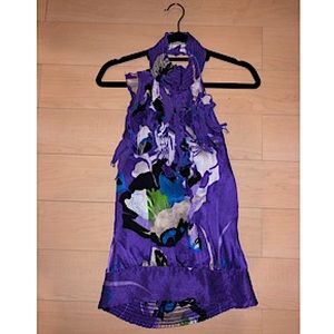 Bebe purple floral halter top with ruffles